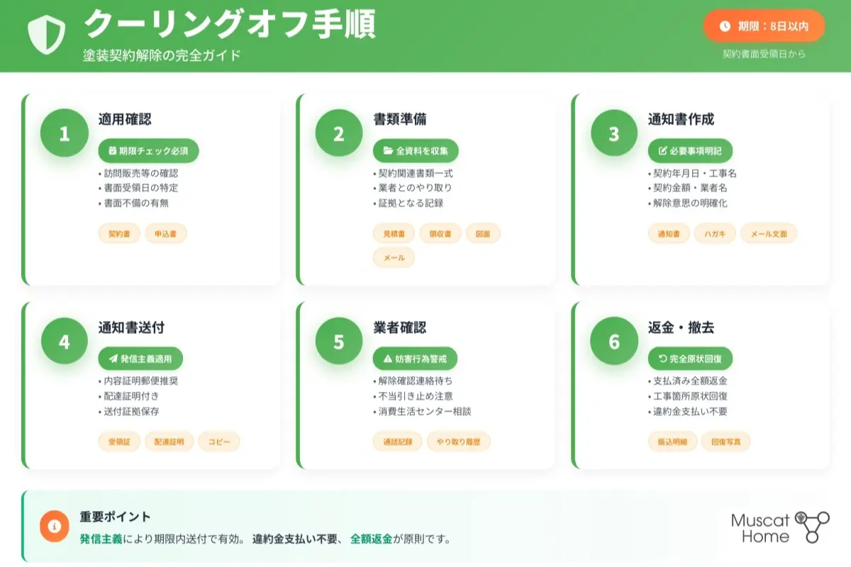 【弁護士監修】外壁塗装におけるクーリングオフとは？進め方や注意点 | 箕面市・豊中市の外壁塗装専門店マスカットホーム | 株式会社MuscatHome